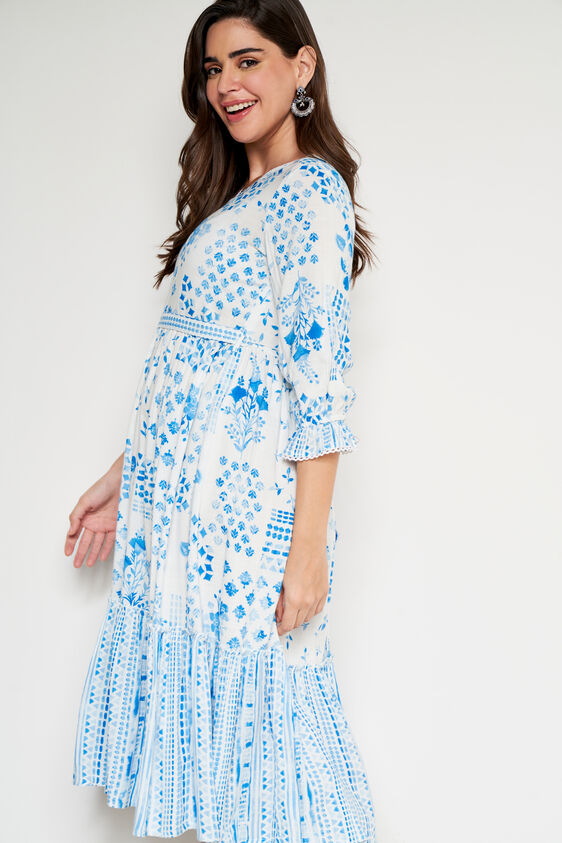 Blue Abstract Flared Dress, Blue, image 3
